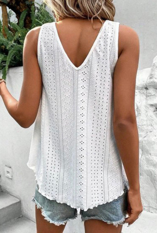 White Lace Crochet V Neck Tank Top