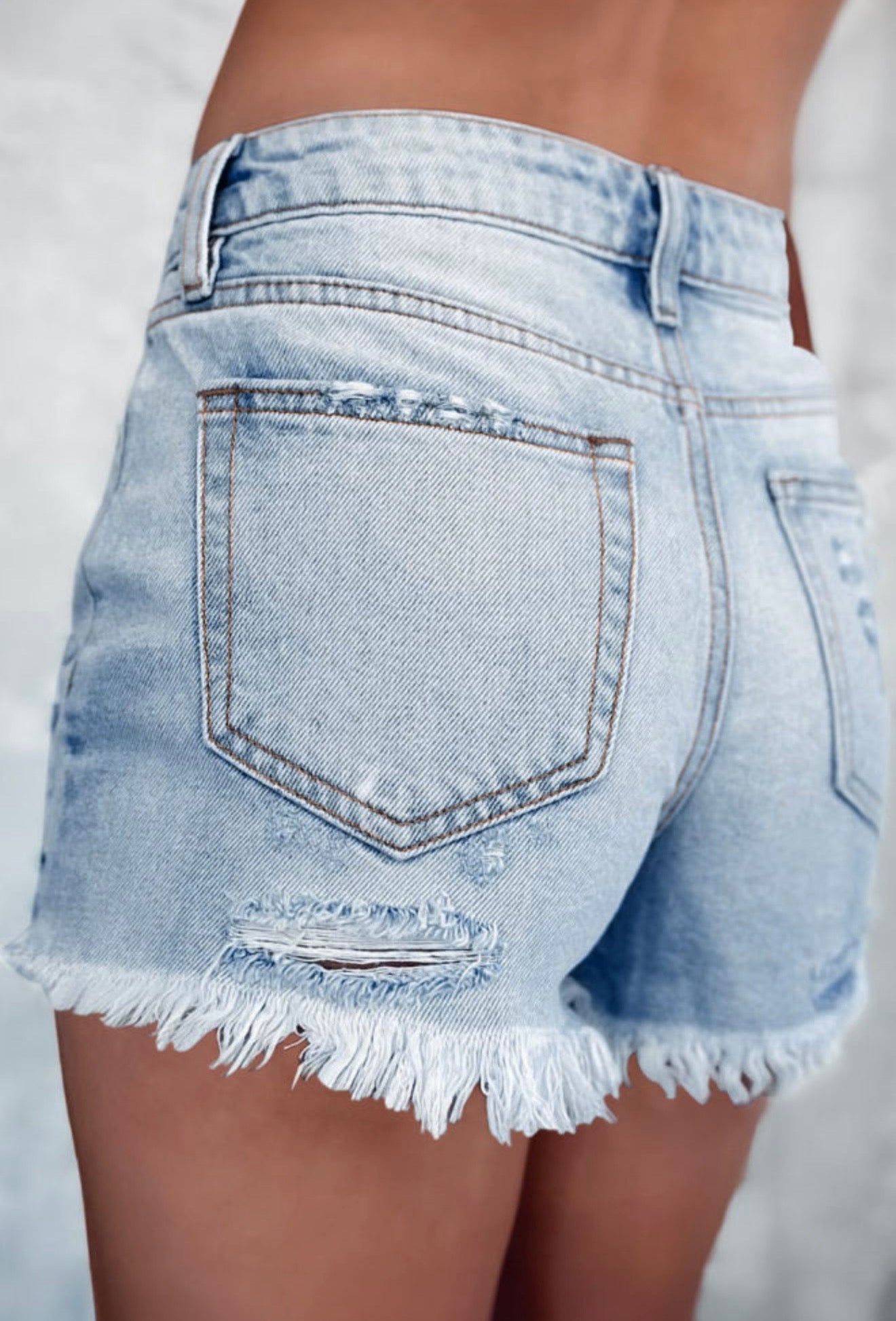 Light Blue Ripped High Waist Denim Shorts