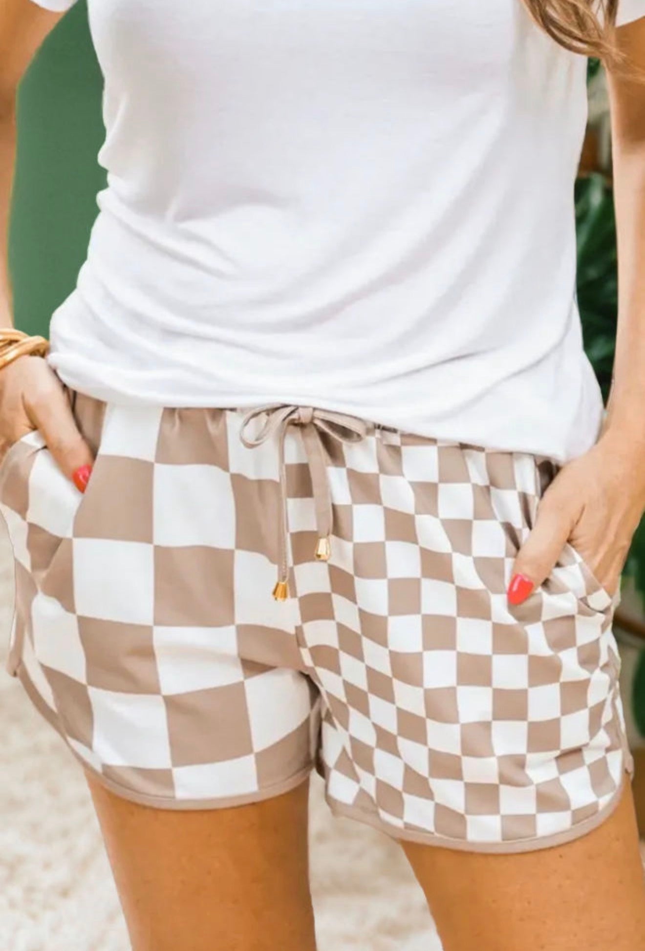 Beige Checkered Shorts