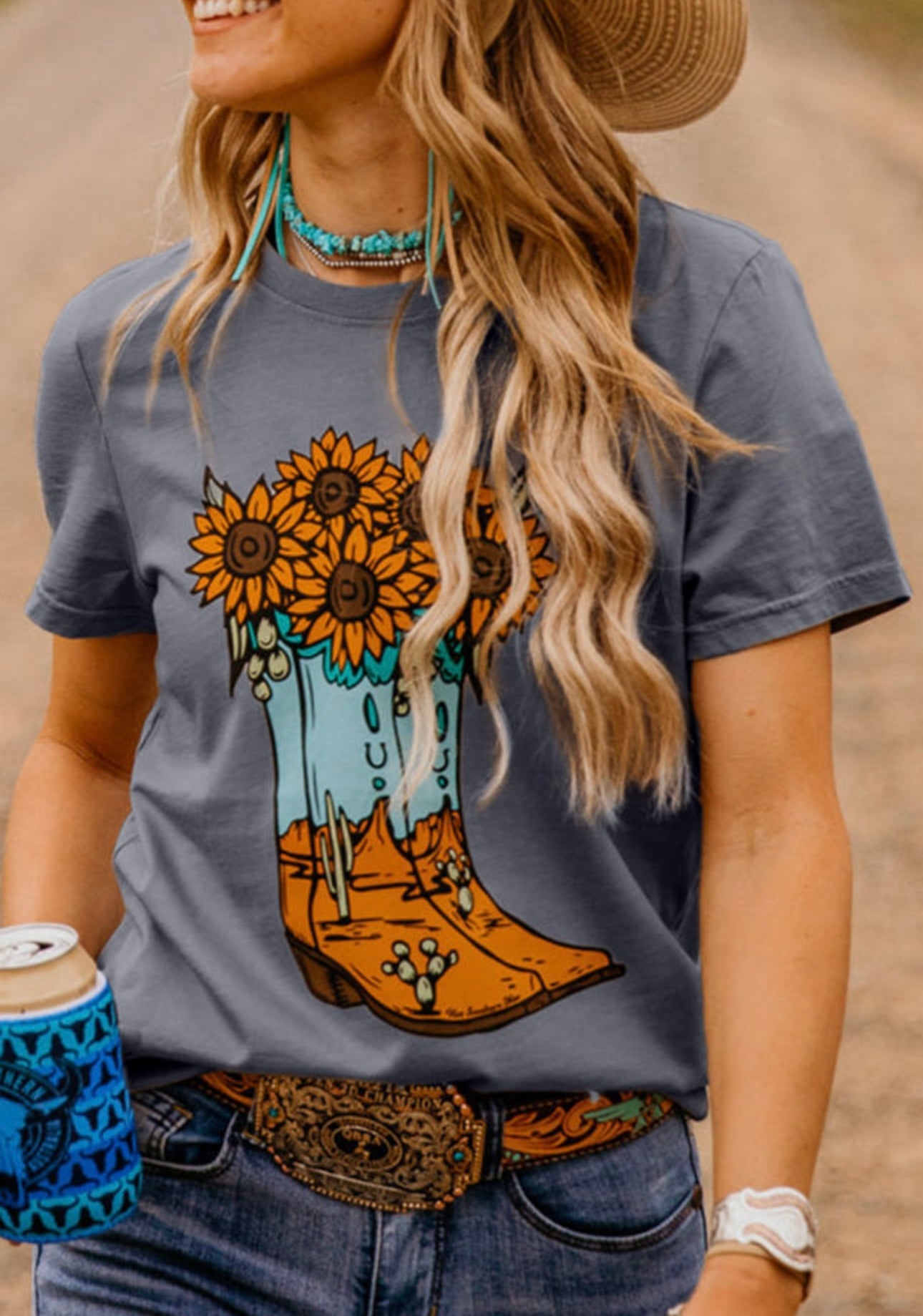 Gray Cowgirl Boots T Shirt