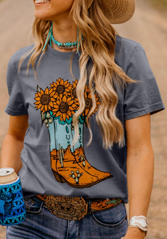Gray Cowgirl Boots T Shirt