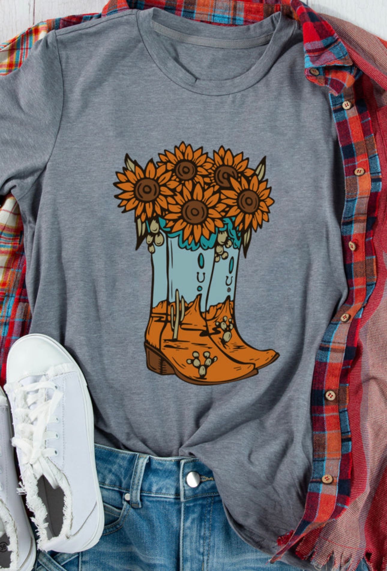 Gray Cowgirl Boots T Shirt